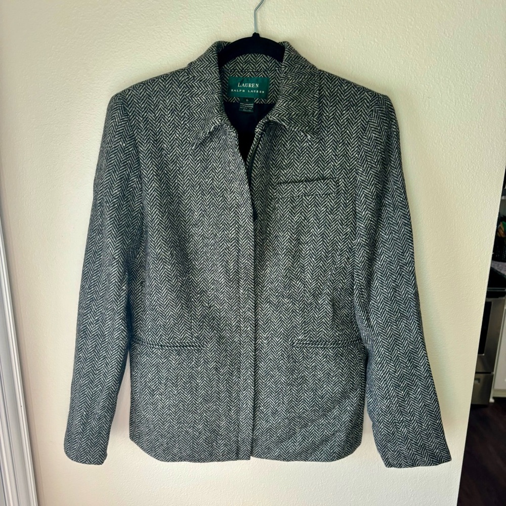 100% Lambs Wool Ralph Lauren Women’s Coat Zip Jacket Sz 6 Or M Classic Preppy